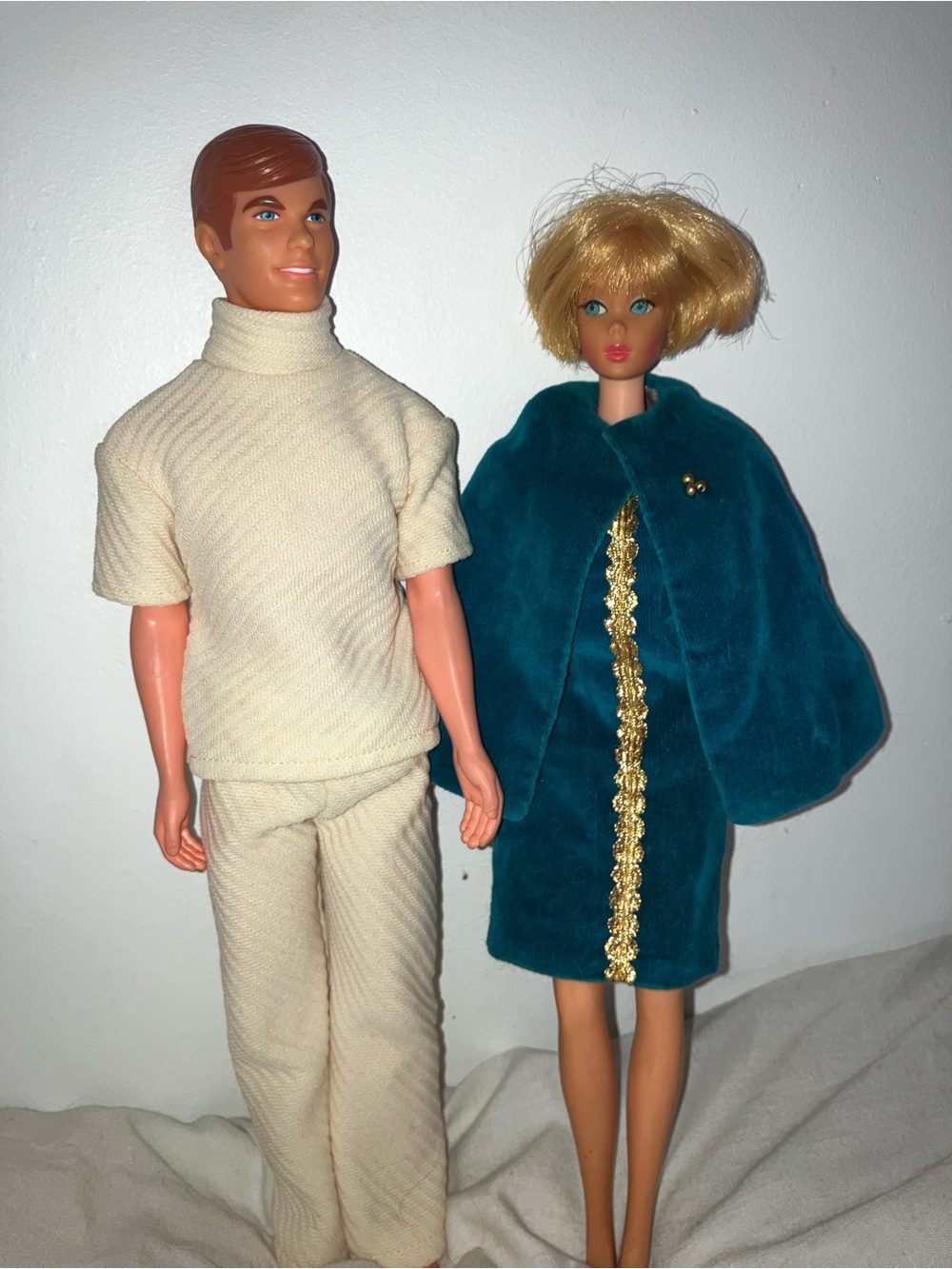 Vintage 1960s Mod Barbie & Ken Doll Lot Twist N Turn Sea Scene Velvet Outfits